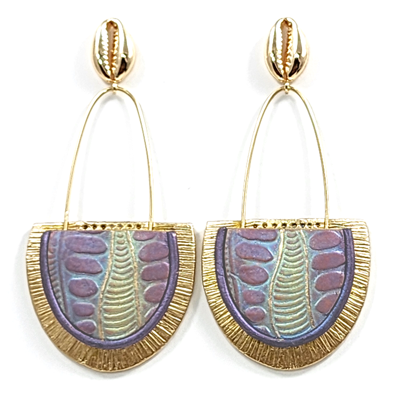 Earrings "EP-67 Purple/Blue/Gold" (pierced)  by Dianne Hayes Quarles