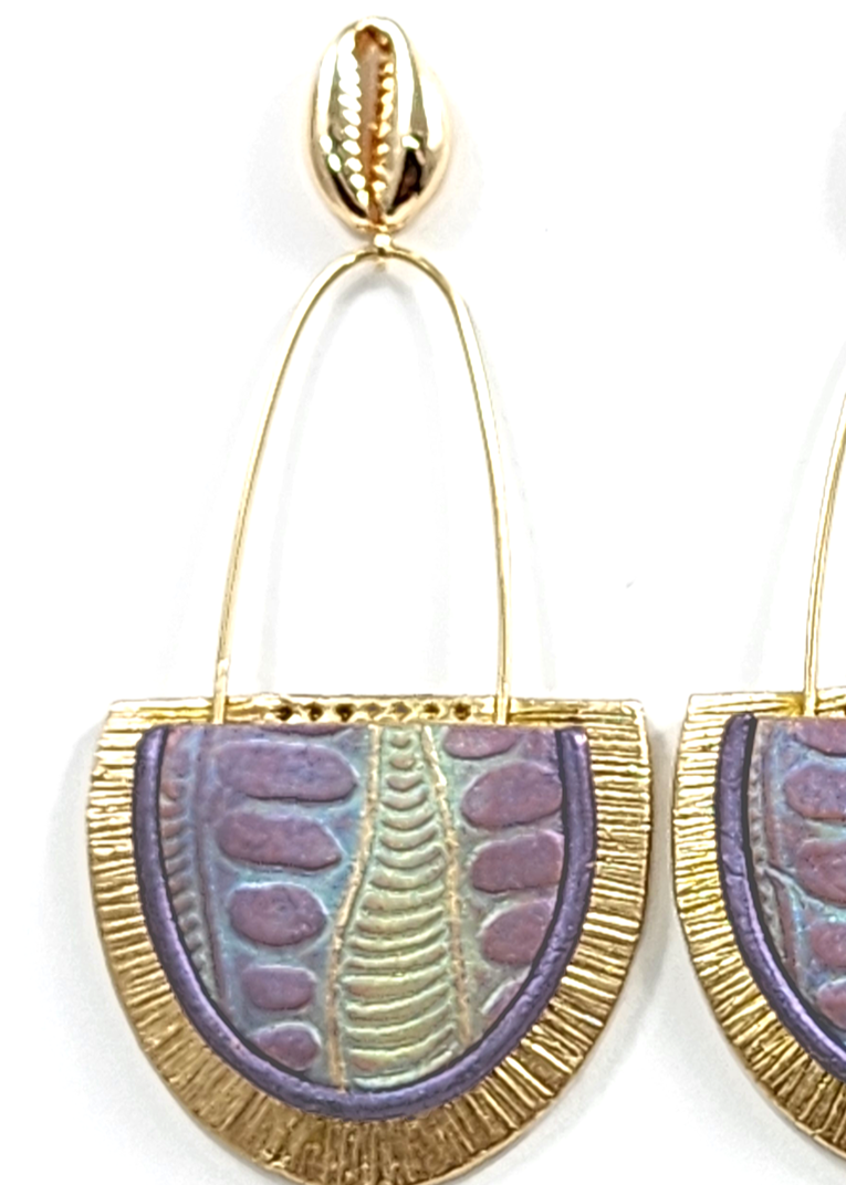 Earrings "EP-67 Purple/Blue/Gold" (pierced)  by Dianne Hayes Quarles