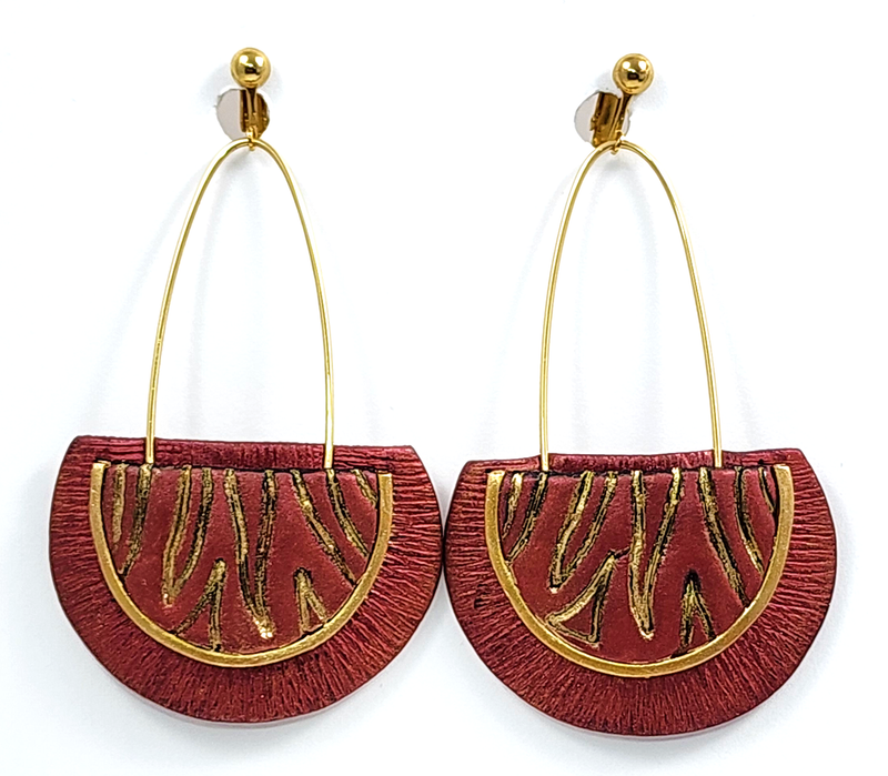 Earrings "EP-69 Maroon/Gold" clip-on  by Dianne Hayes Quarles