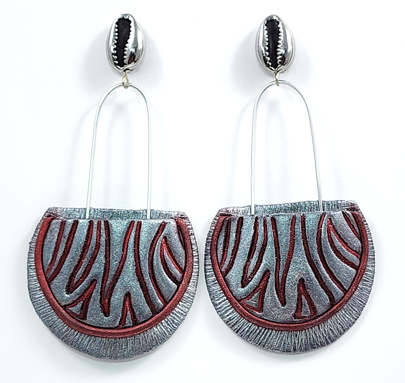 Earrings "EP-74 Silver/Maroon" clip-on  by Dianne Hayes Quarles