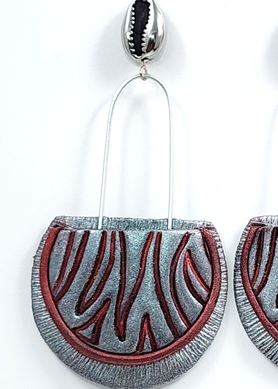 Earrings "EP-74 Silver/Maroon" clip-on  by Dianne Hayes Quarles