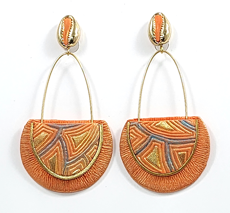 Earrings "EP-77 Orange/Turquoise/Gold" clip-on  by Dianne Hayes Quarles