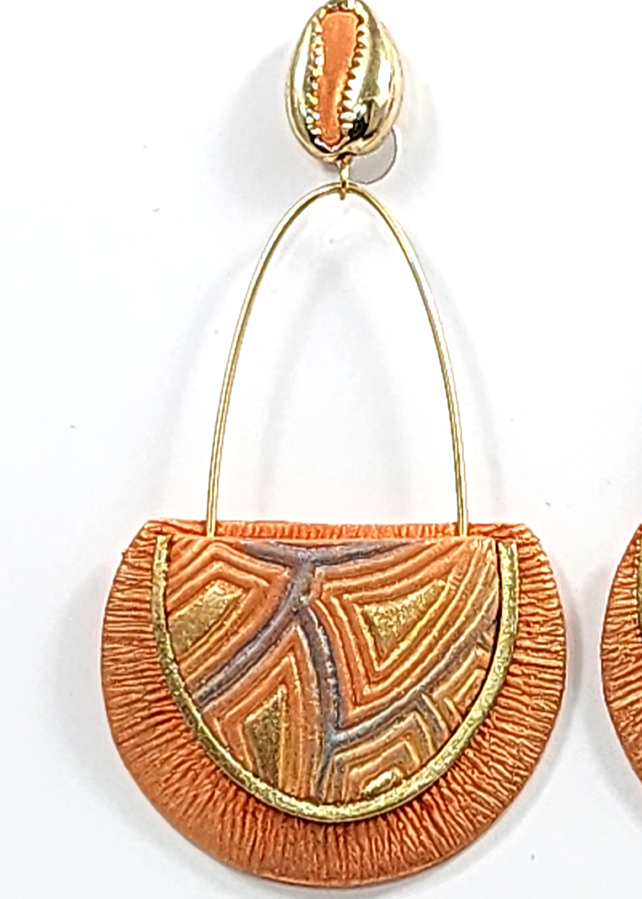 Earrings "EP-77 Orange/Turquoise/Gold" clip-on  by Dianne Hayes Quarles