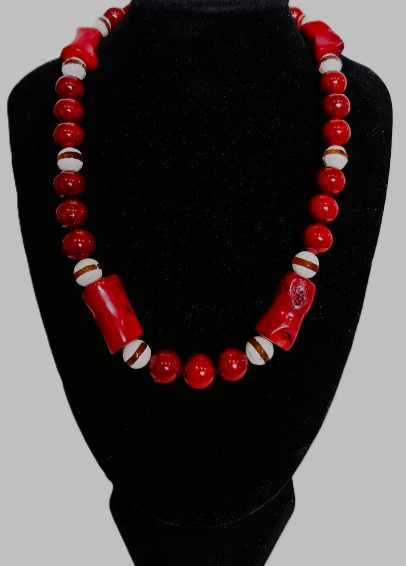 Natural Stone Coral & Fossil beaded Necklace by Tonnie&