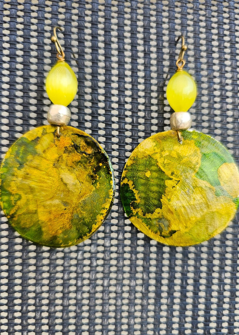 "Roc-N-Lobes Earrings" (Green Yellow Shell) by Michele L. Scott