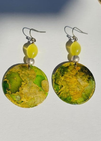 "Roc-N-Lobes Earrings" (Green Yellow Shell) by Michele L. Scott