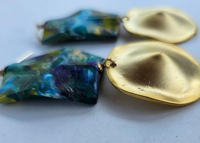 "Roc-N-Lobes Earrings" (Turquoise & Gold) by Michele L. Scott