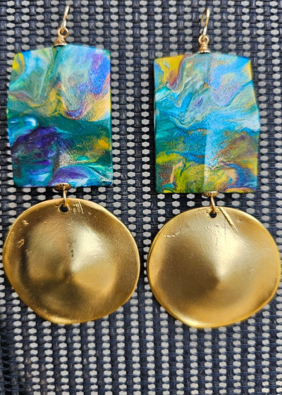 "Roc-N-Lobes Earrings" (Turquoise & Gold) by Michele L. Scott