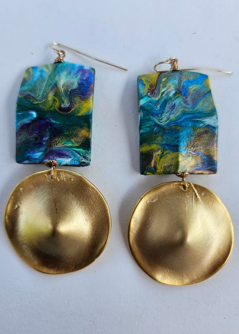 "Roc-N-Lobes Earrings" (Turquoise & Gold) by Michele L. Scott